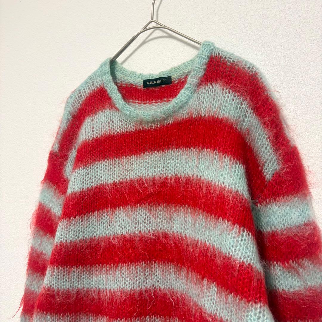 ミルクボーイ ボーダー 柄ニット モヘア風 ウール90% 原宿系 ユニセックス