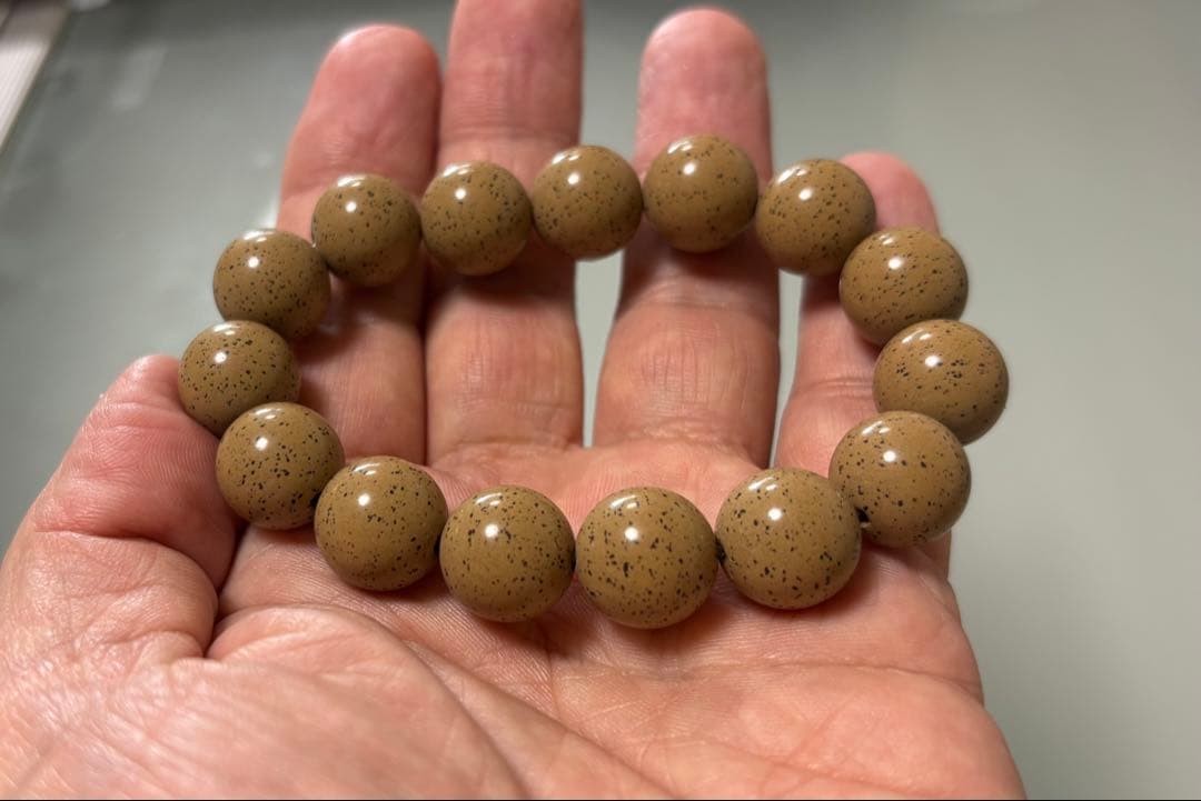 「万病の薬石」北投石 ブレスレット径１７ｃｍ（証明書付き）１２mm珠