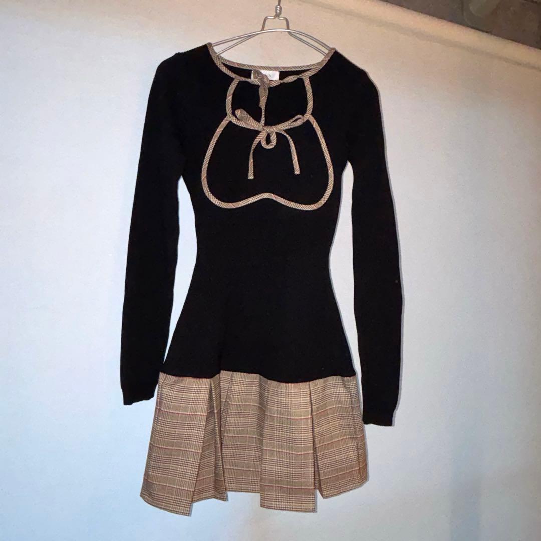 Darich Darich ポイントチェックニットミニワンピース BLK