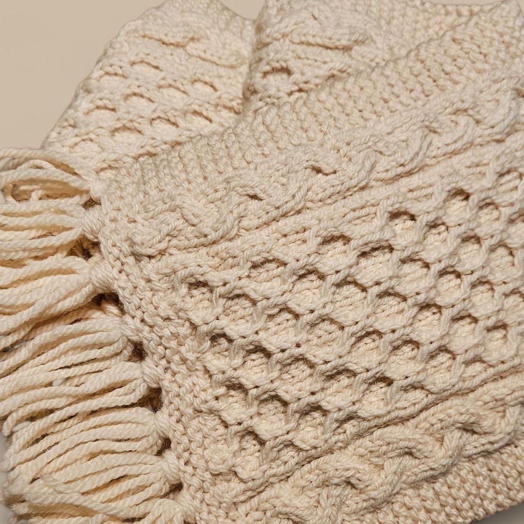 【未使用】INVERALLAN スコットランド製ウールケーブルマフラー515g