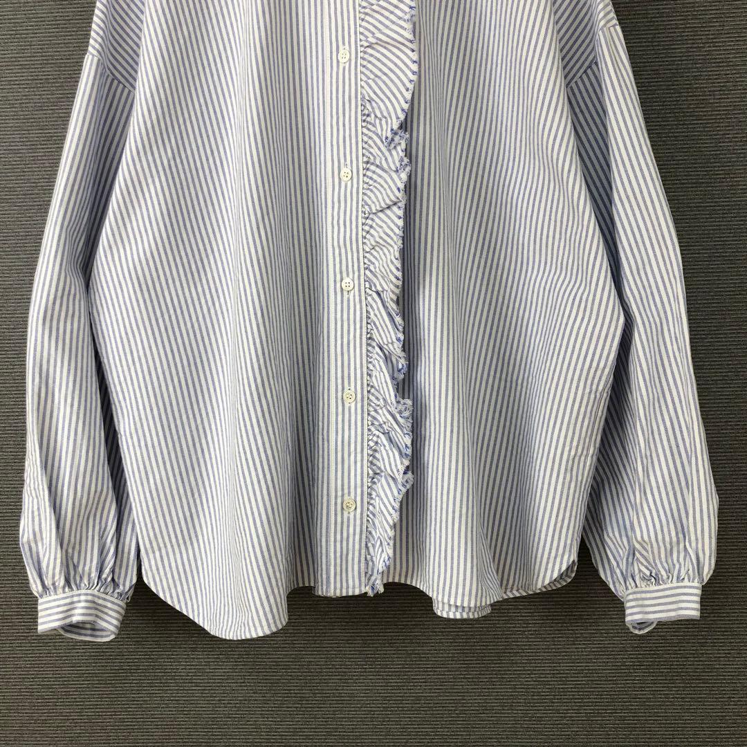 ジャーナルスタンダードラックス OXストライプ フリルブラウス ブルー