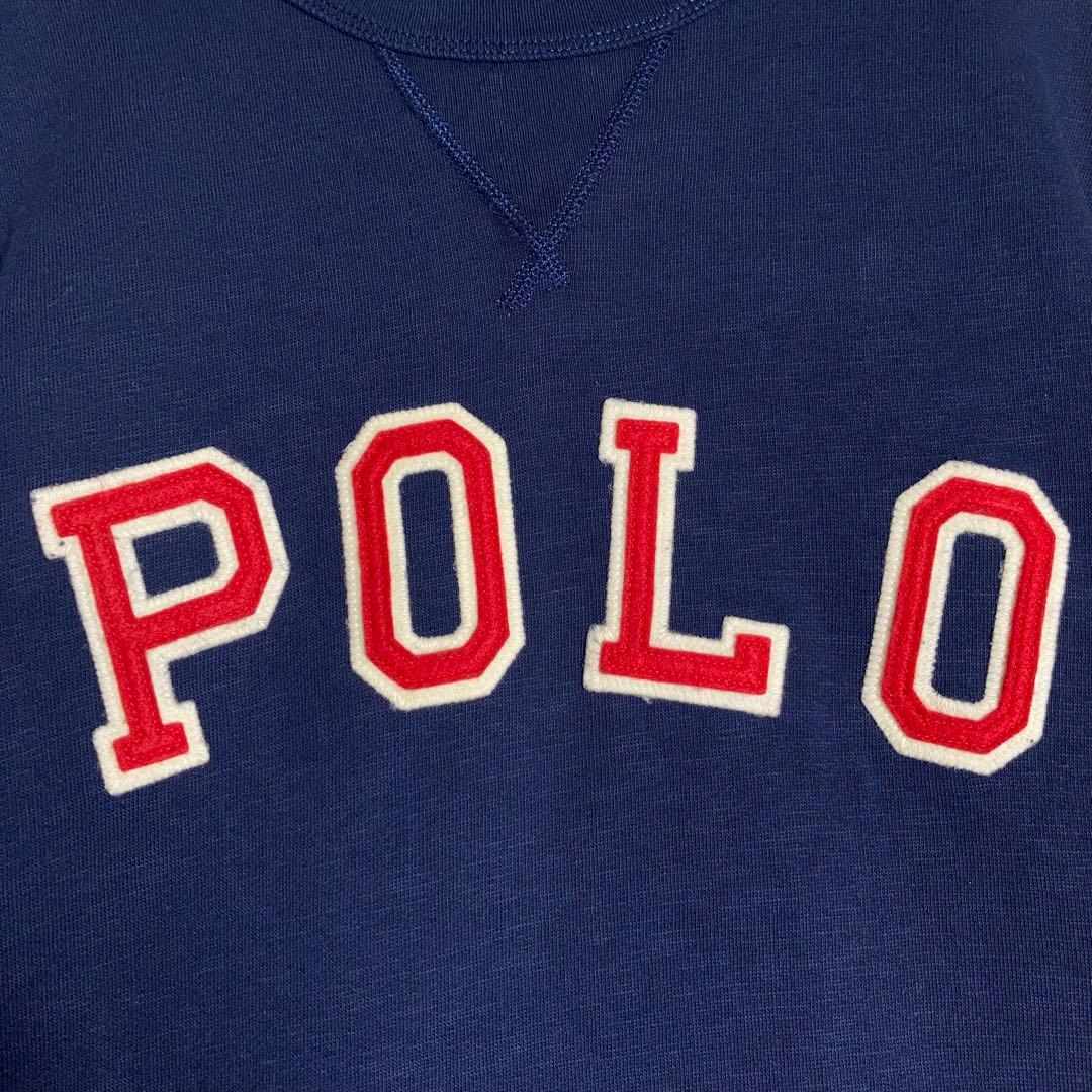 【美品】RALPH LAUREN スウェット 前V POLO 裏起毛 紺 M