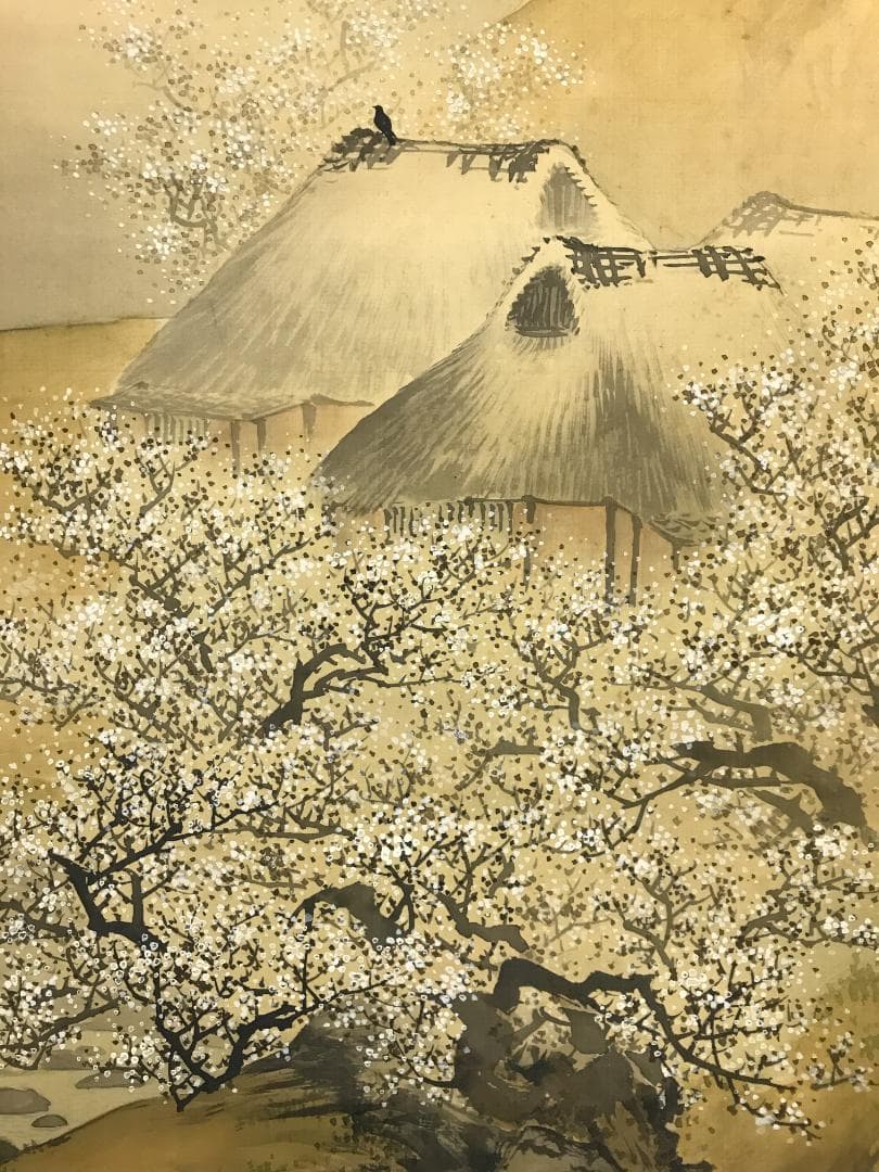 真作/石渓/梅花山村図/山/村/山水/家/布袋屋掛軸HB-133