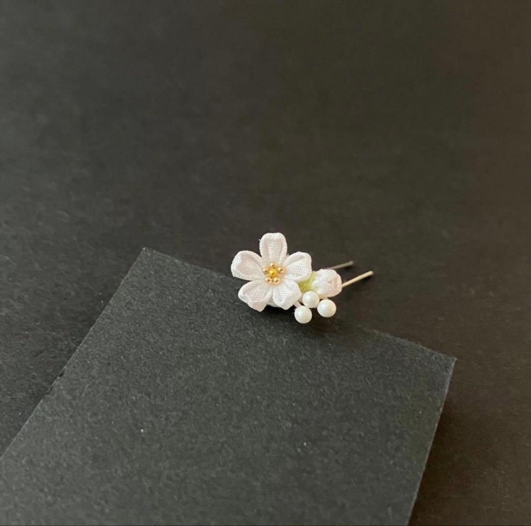 ドール用　ホワイト×ピンク和風かんざし 髪飾り　リカちゃん　振袖　着物