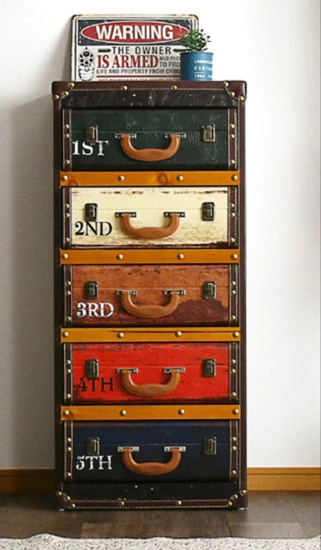 ヴィンテージ風 トランク風 5段収納 チェスト