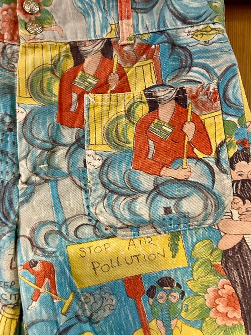 60〜70'sヴィンテージ　メッセージプリントファブリック　カットオフパンツ