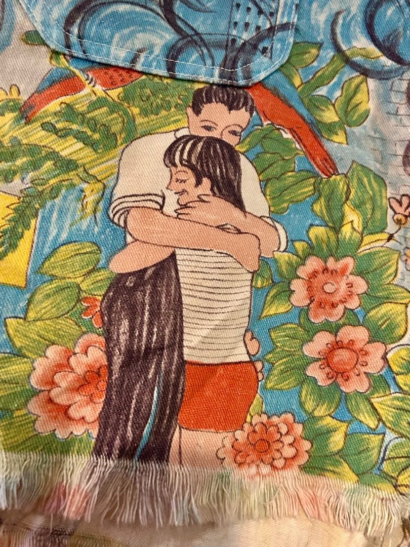 60〜70'sヴィンテージ　メッセージプリントファブリック　カットオフパンツ