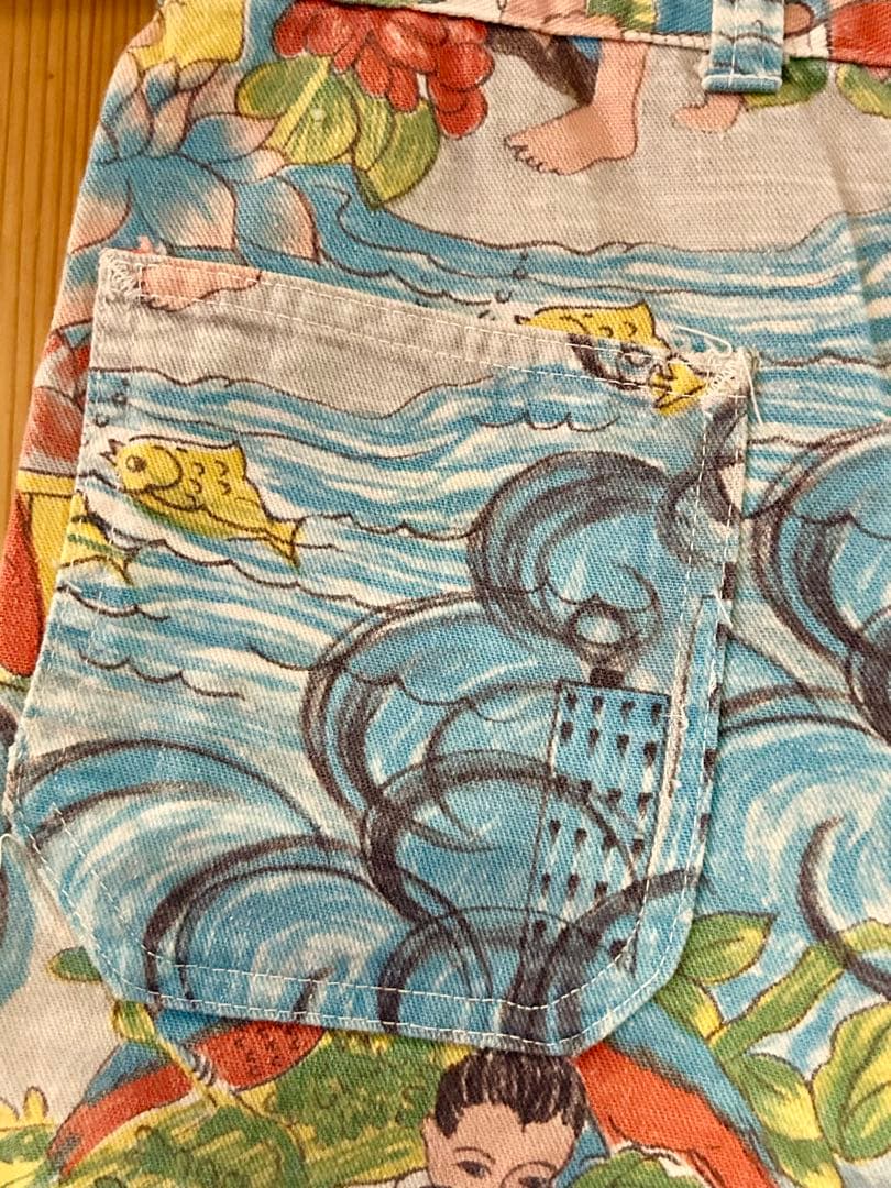 60〜70'sヴィンテージ　メッセージプリントファブリック　カットオフパンツ
