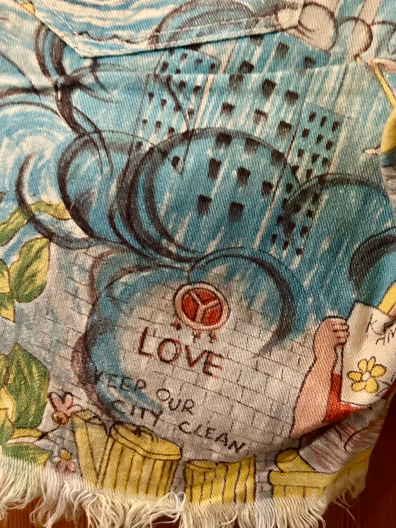 60〜70'sヴィンテージ　メッセージプリントファブリック　カットオフパンツ