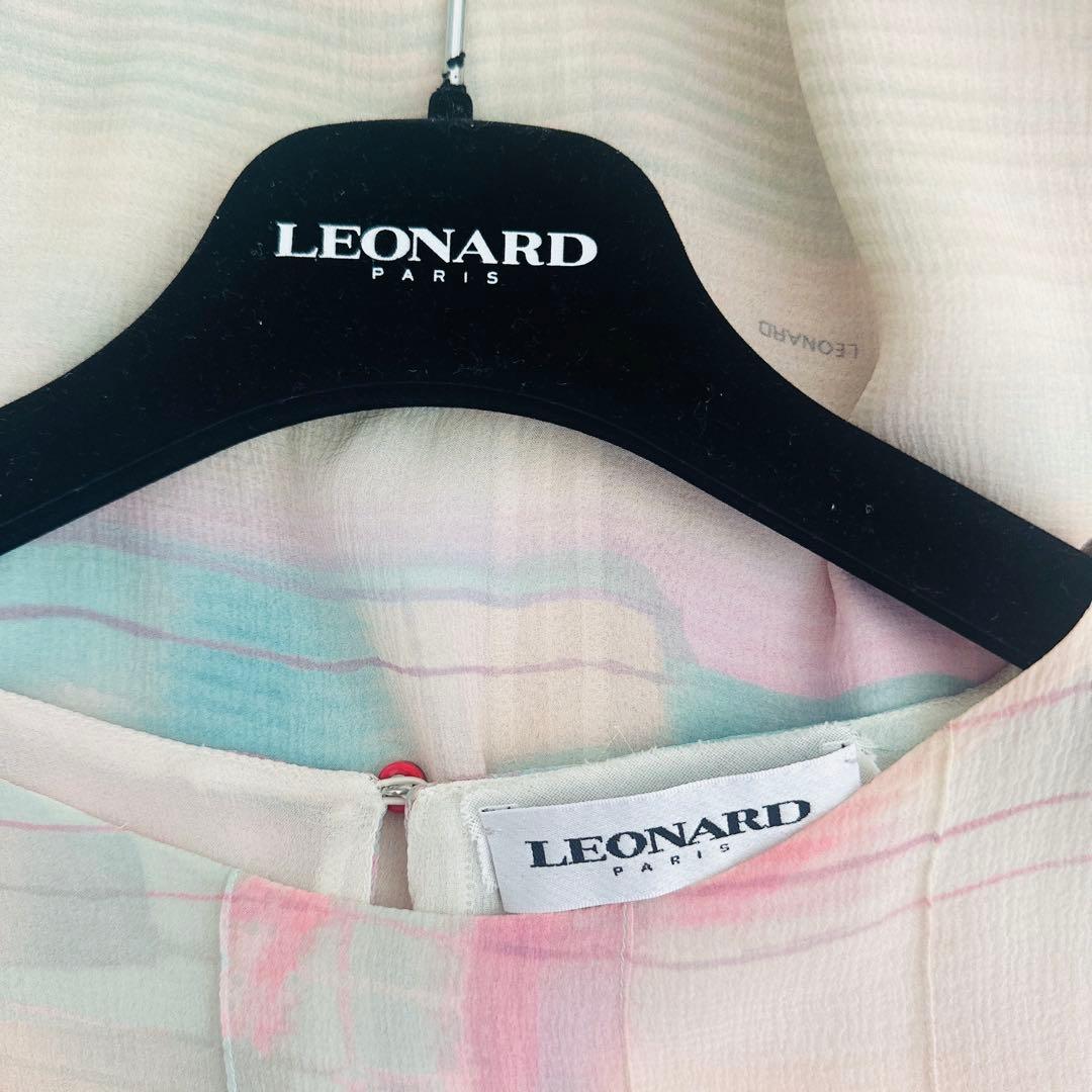 LEONARD レオナール　シルクシフォン　ロゴ入り　ノースリーブ　ワンピース