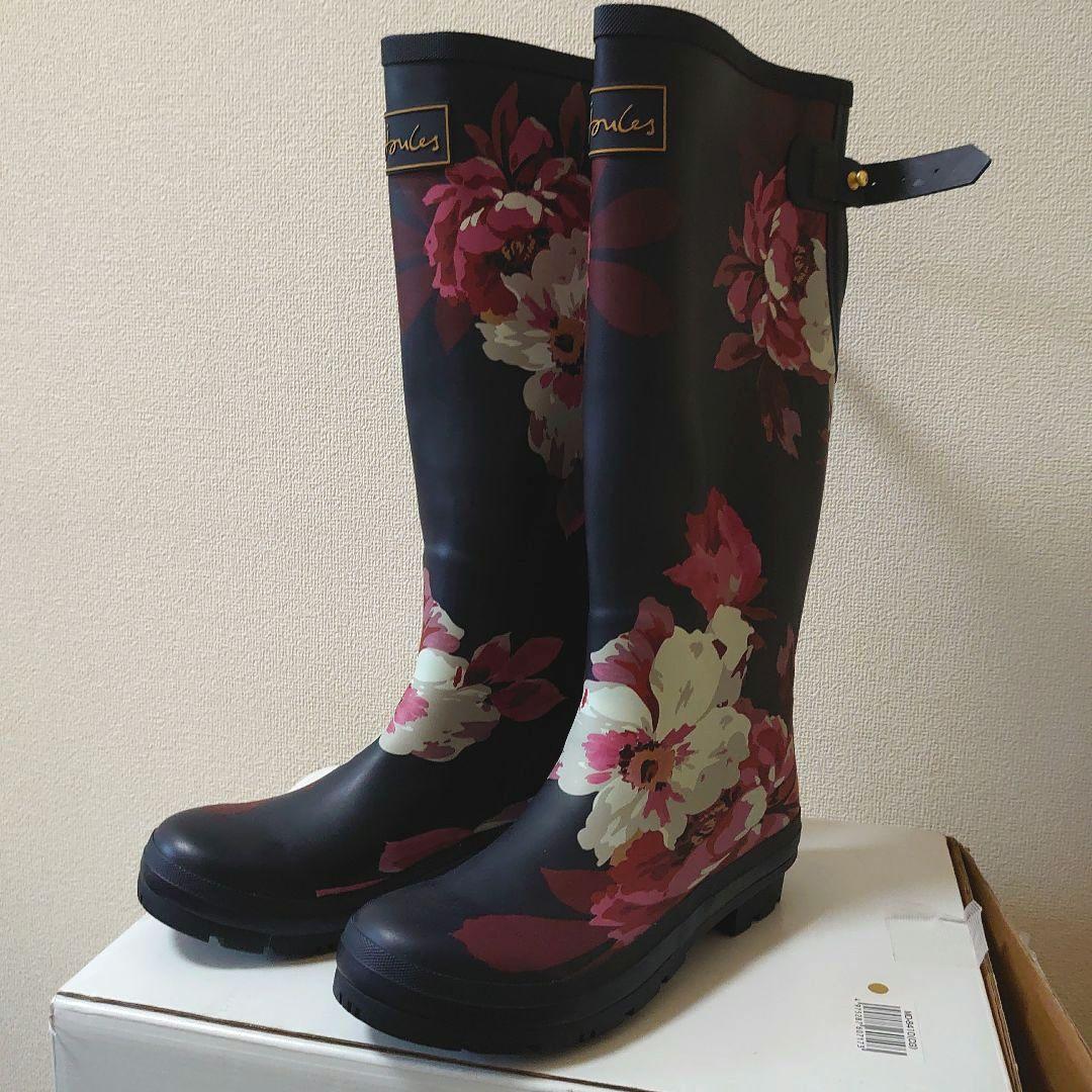 joules ジュールズ フローラル 花柄 長靴 ネイビー ロング レインブーツ