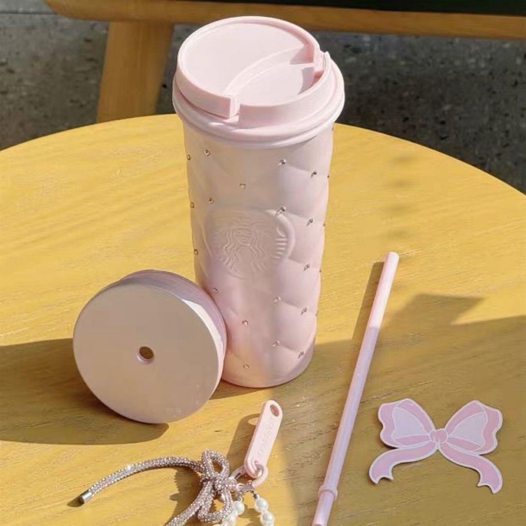 中国スターバックス　ステンレスタンブラー　ラインストーン　バレンタイン　チャーム