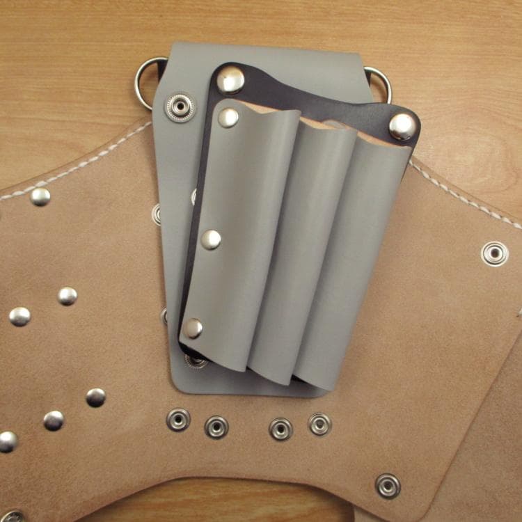 ライトグレー＆ブラック　６丁差し　本革シザーケース　SCA-223/CHA