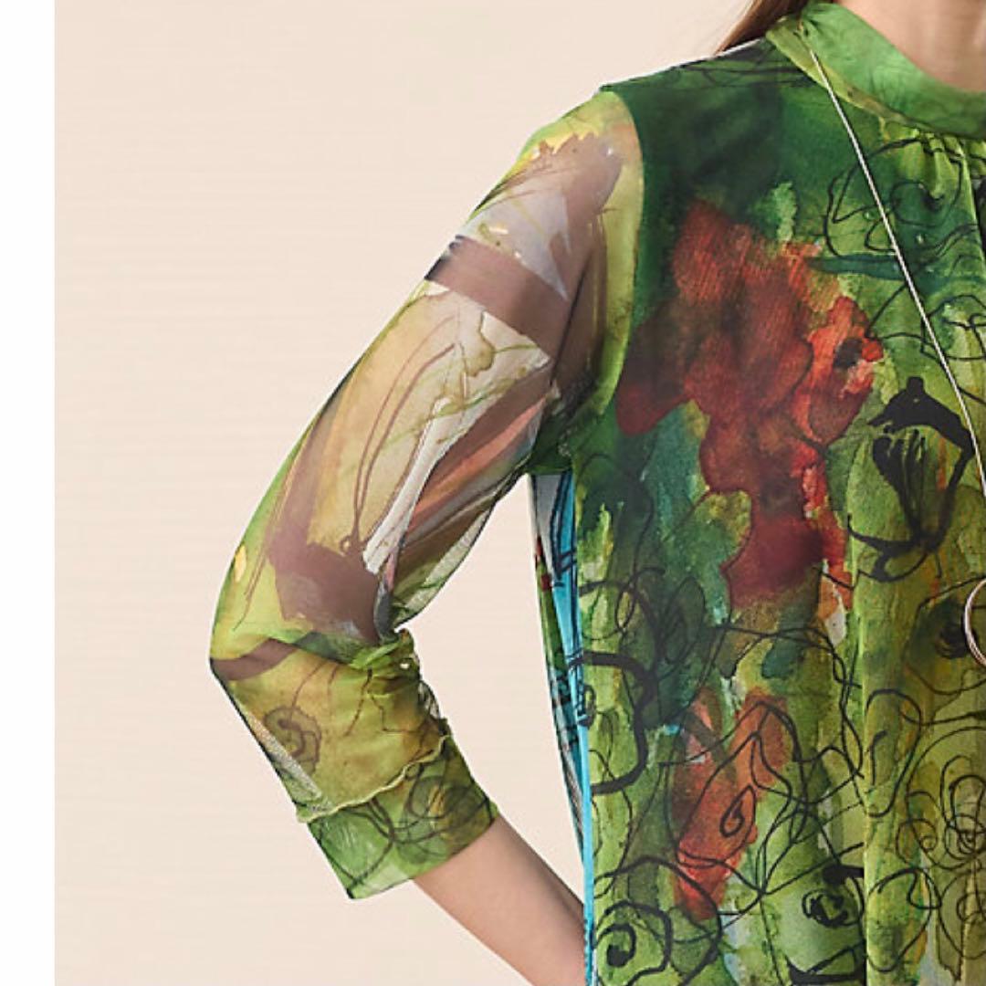 Liliane Burty イタリア製素材 チュールプリントチュニック 街並み柄