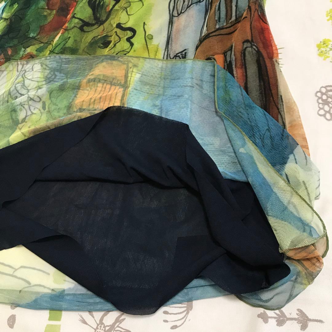 Liliane Burty イタリア製素材 チュールプリントチュニック 街並み柄