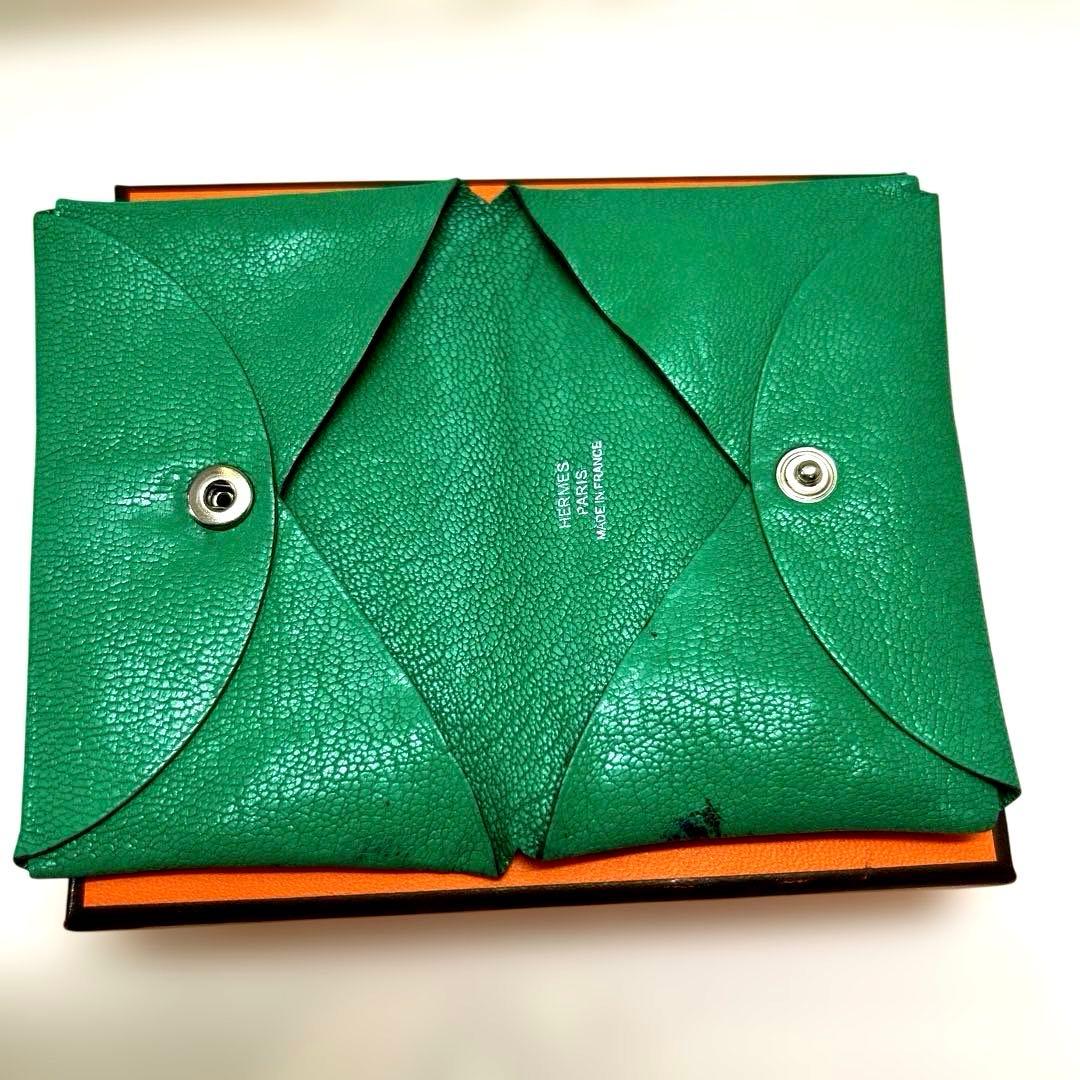 エルメス　カルヴィ　グリーン　名刺入れ