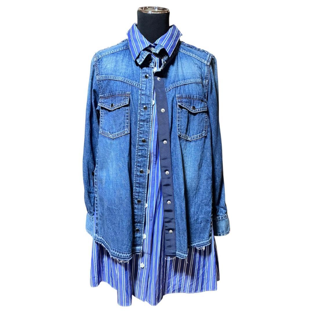 サカイ sacai ドッキング デニム シャツ ストライプ レディース F