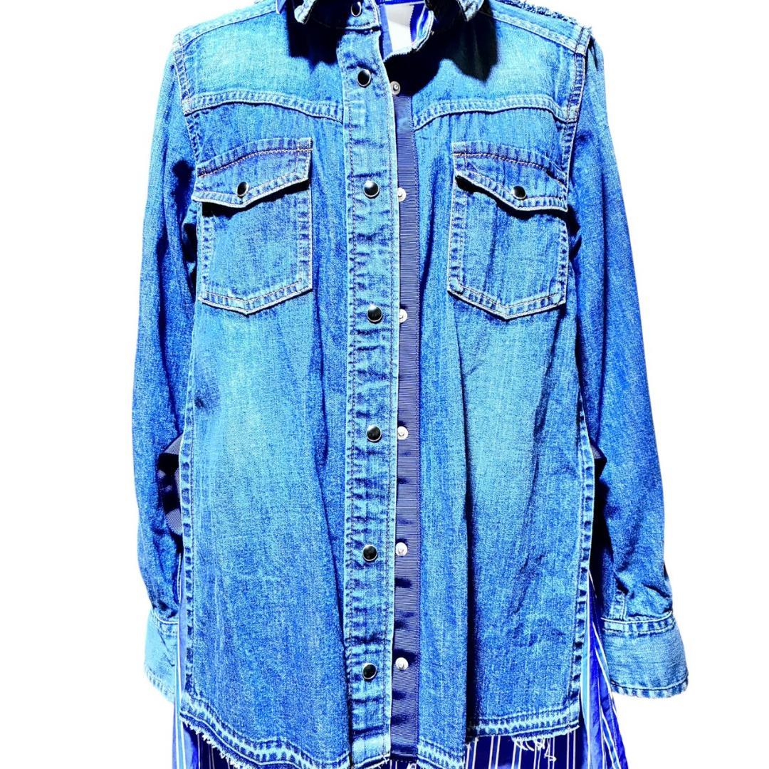 サカイ sacai ドッキング デニム シャツ ストライプ レディース F