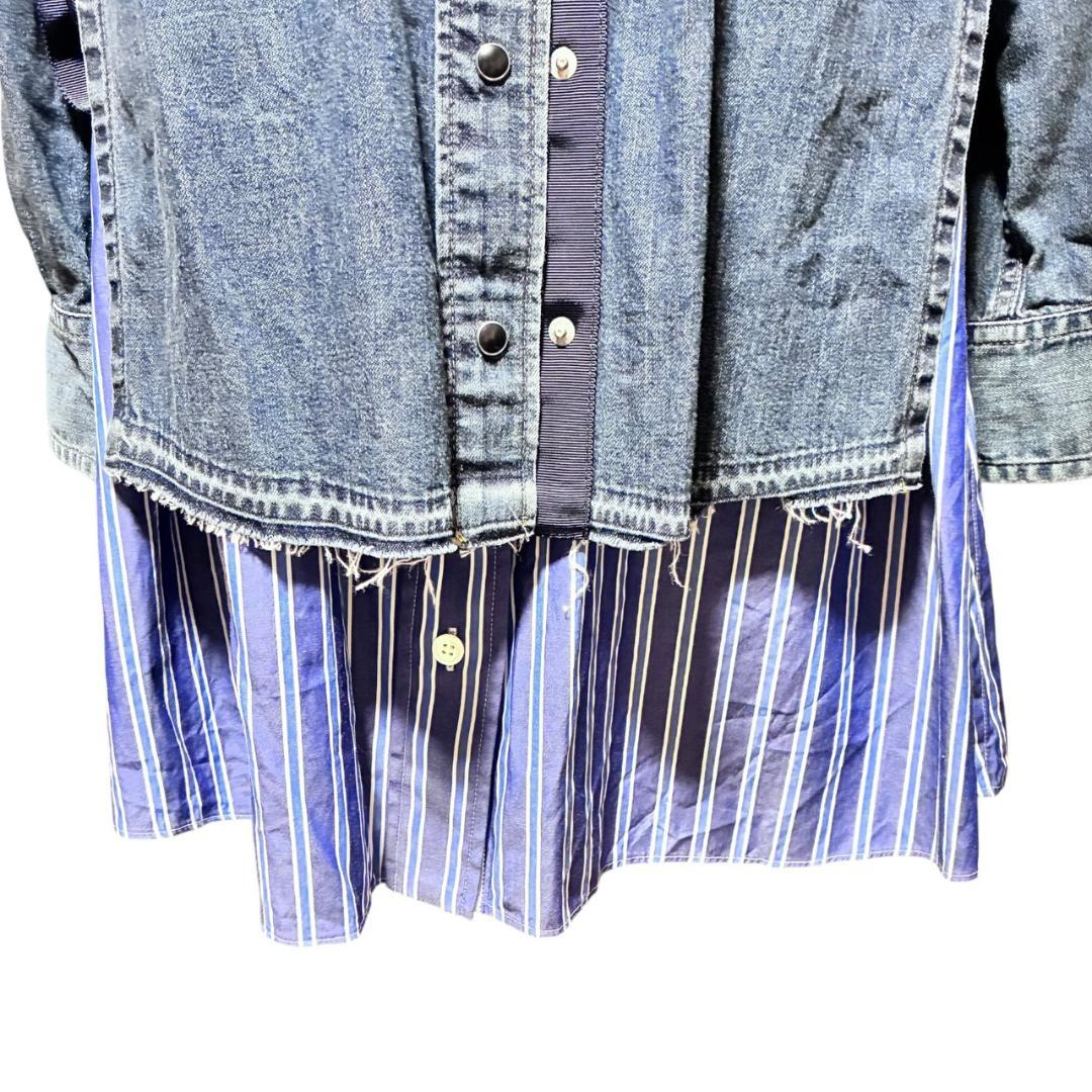 サカイ sacai ドッキング デニム シャツ ストライプ レディース F