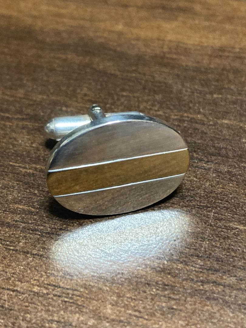 美品 ティファニー コンビ オーバル ラウンド ライン カフス 925 750