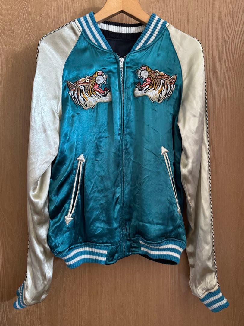 AVIREX 虎と桜刺繍のスカジャン ターコイズ リバーシブル 美品