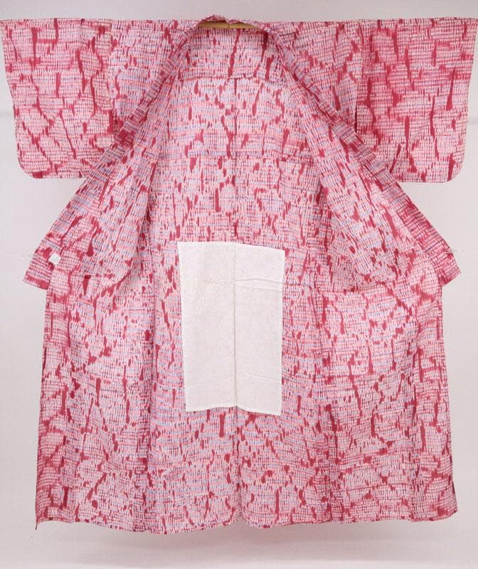 【板締め絞り浴衣】長尺 濃ピンクトールサイズ 木綿 夏着物 8UM7