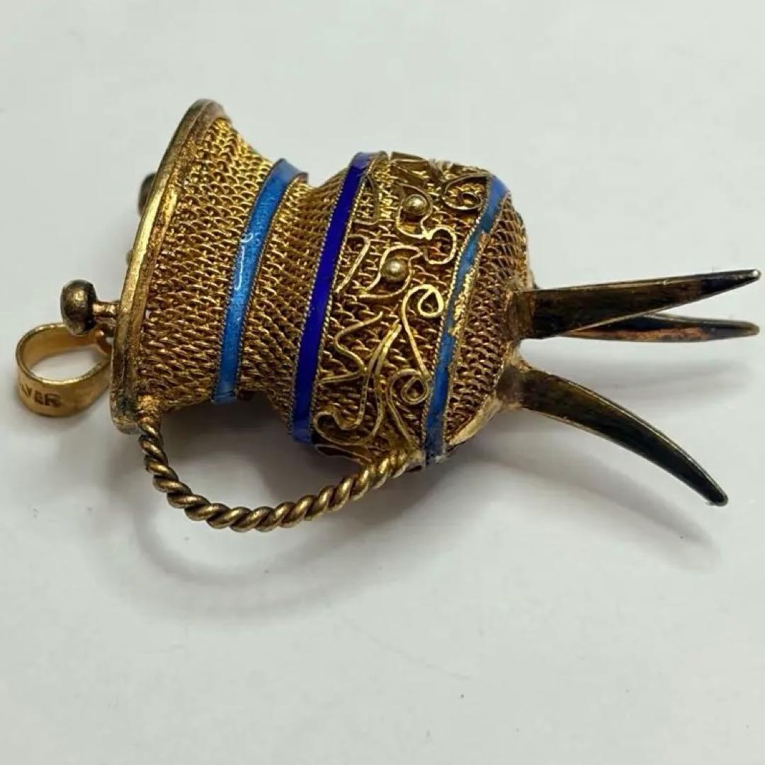 ヴィンテージ 1980年代 中国 SILVER 銀細工 七宝焼 ペンダントトップ