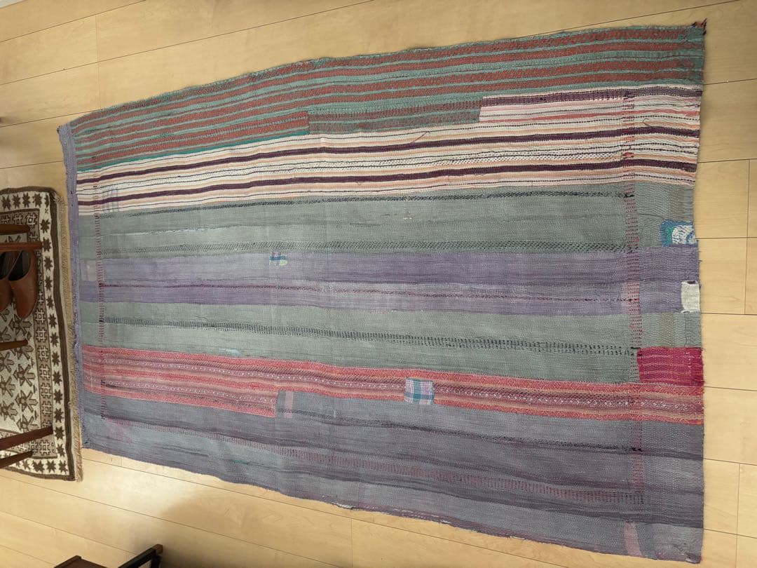 ヴィンテージ　ラリーキルト　ホワイトカンタ　刺繍　リバーシブル