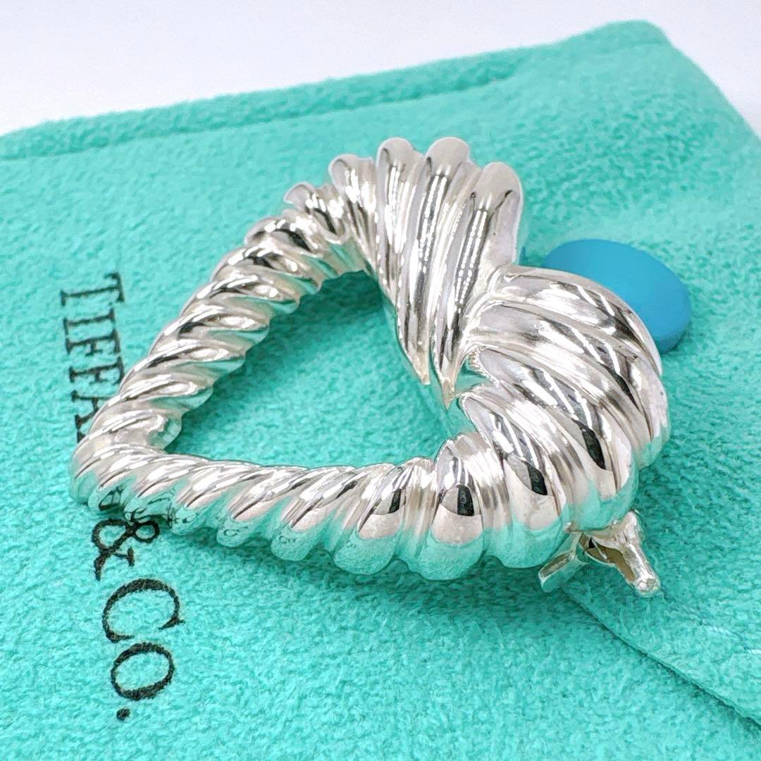 極美品 オールドティファニー ツイスト ハート ブローチ シルバー925