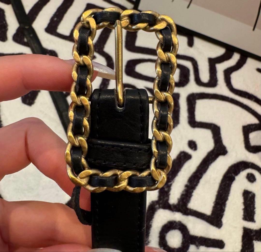 CHANEL 黒 レザー ベルト ゴールド金具