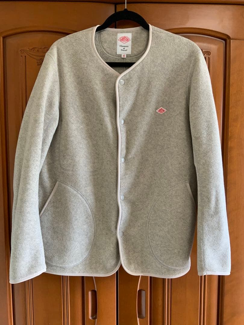 DANTON ノーカラー フリース カーディガン マーブル Ｌサイズ