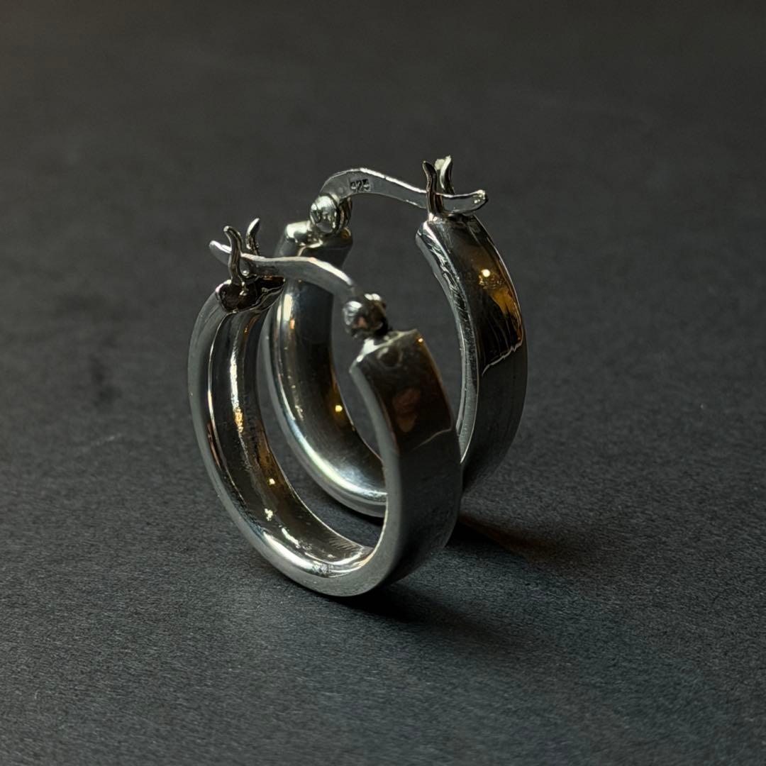 シルバー925 silver ワイドフープピアス/軽研磨仕上げ/両耳