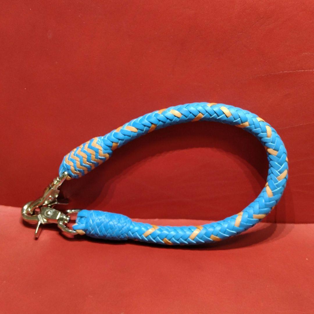 ★Muny様★ウォレットロープ極太☆ヌメ革ブルー×ナチュラル☆12本編み