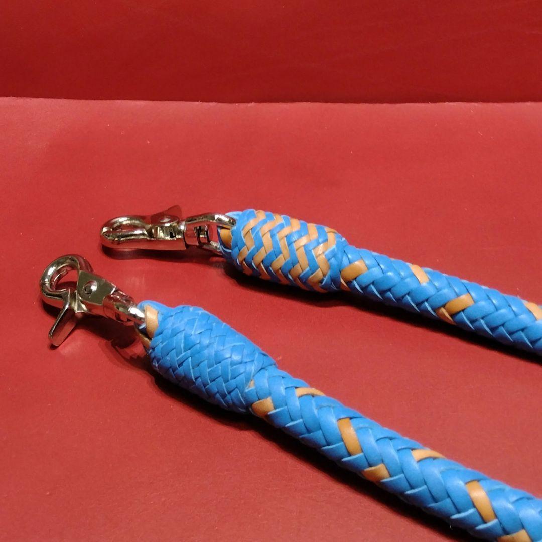 ★Muny様★ウォレットロープ極太☆ヌメ革ブルー×ナチュラル☆12本編み