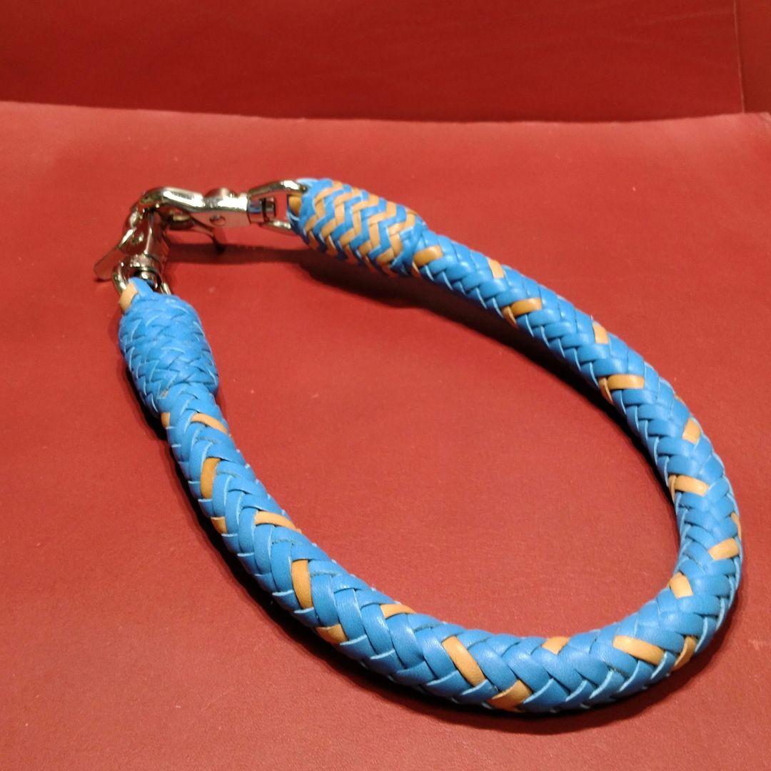 ★Muny様★ウォレットロープ極太☆ヌメ革ブルー×ナチュラル☆12本編み