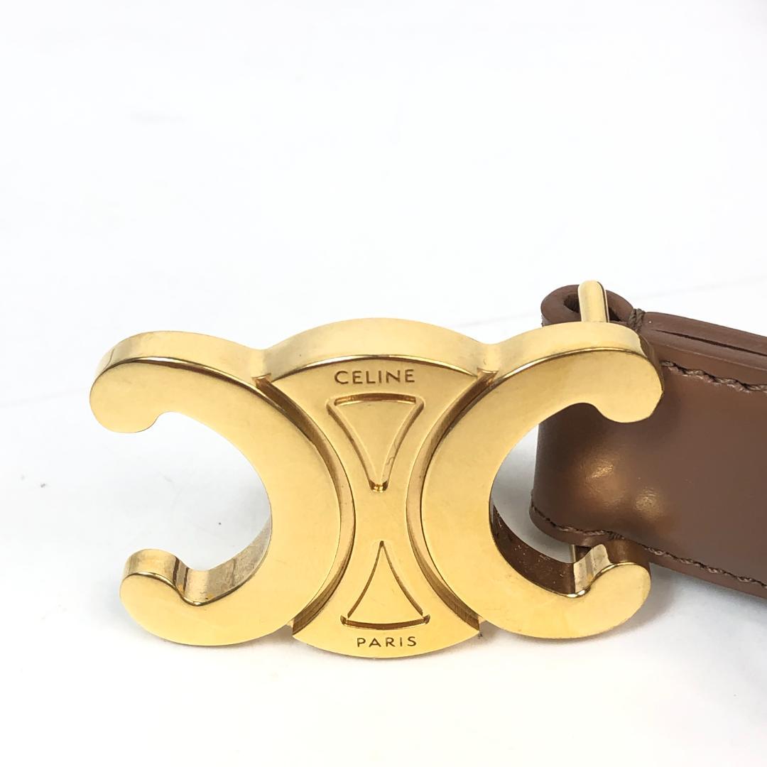 10F387 CELINE セリーヌ トリオンフ ベルト 70 茶系 革