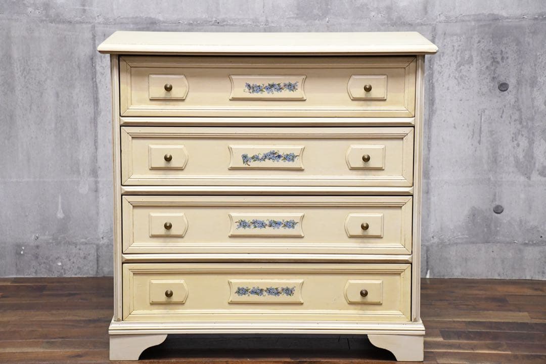 EFK19 アンティーク調 4段 サイドチェスト 勿忘草 わすれな草 ペイント