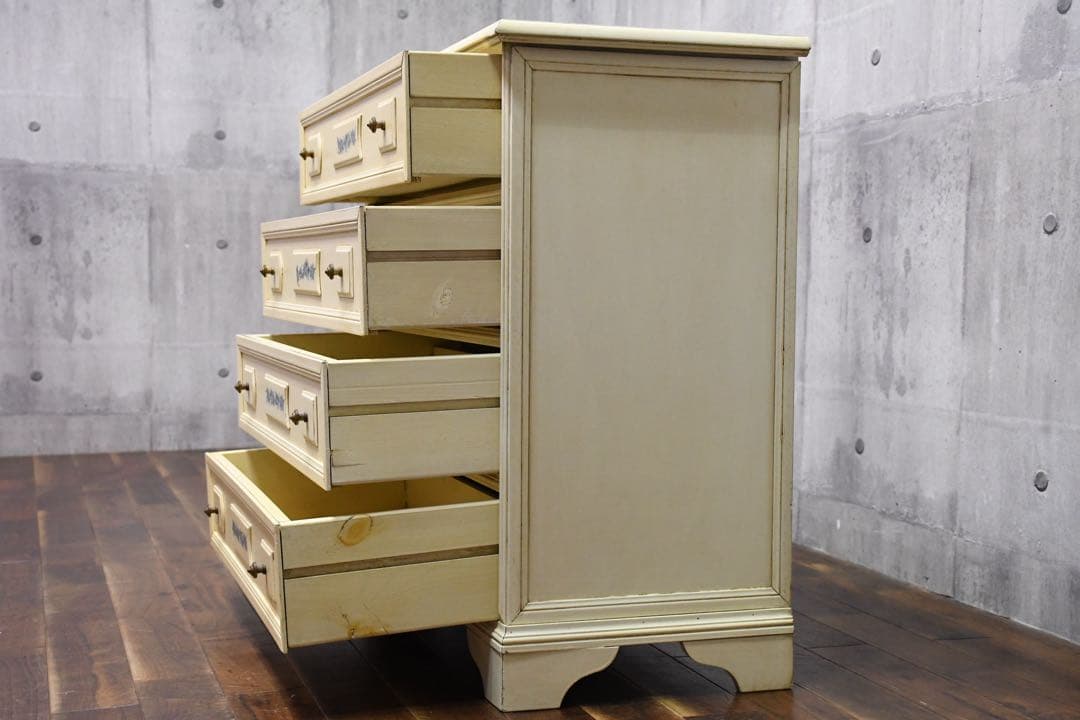 EFK19 アンティーク調 4段 サイドチェスト 勿忘草 わすれな草 ペイント