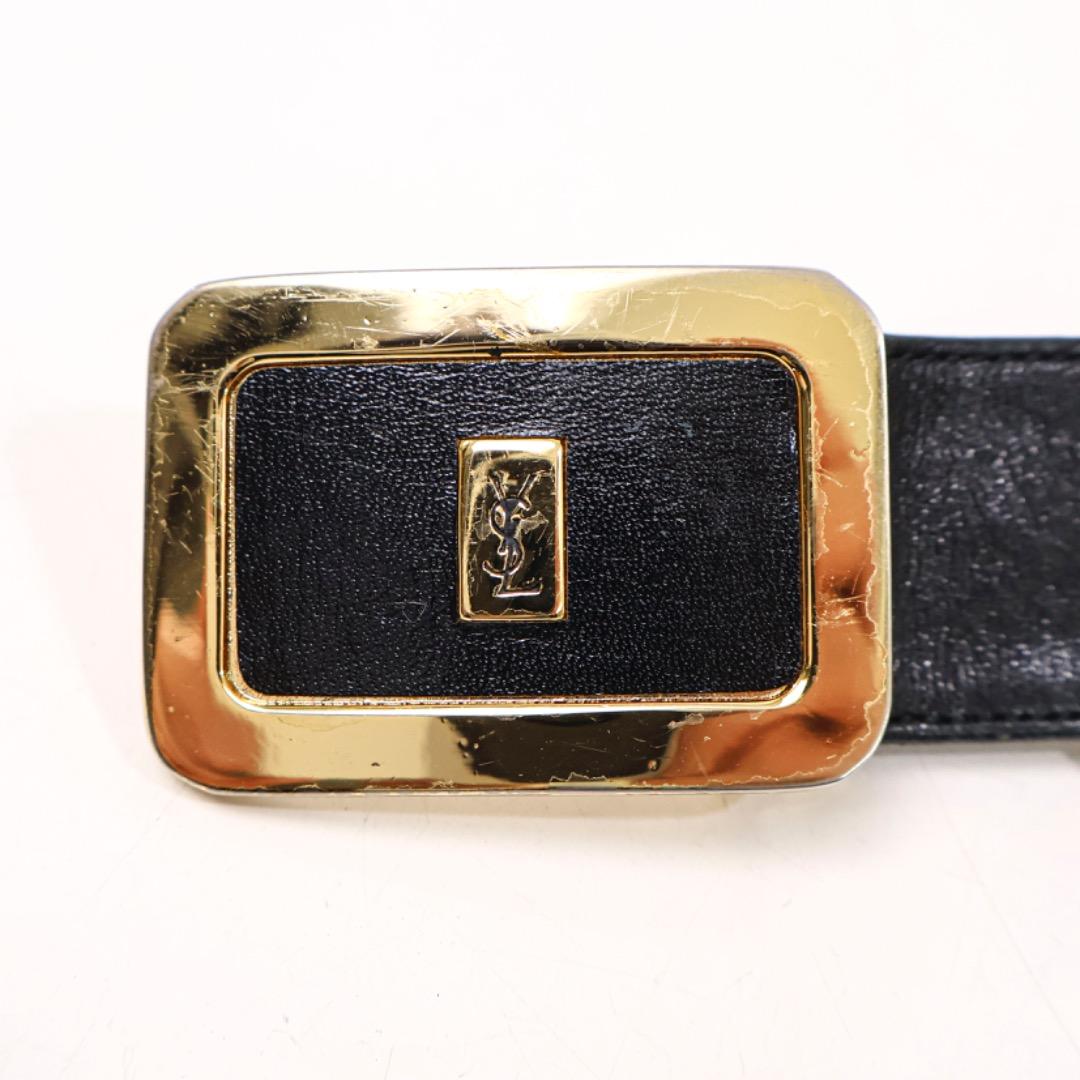 H3579S◾️ヴィンテージ イヴサンローラン　レザーベルト　ロゴベルト