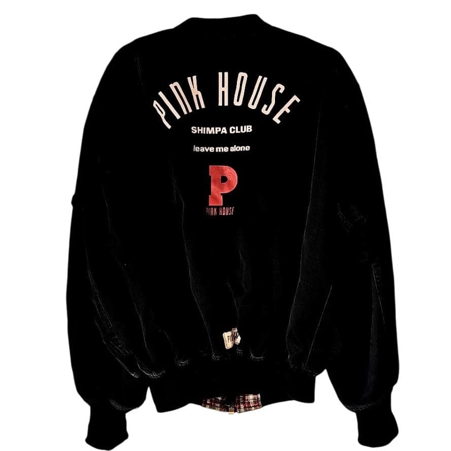 PINK HOUSE ロゴプリント 濃紺デニム ボンバージャケット 中綿入