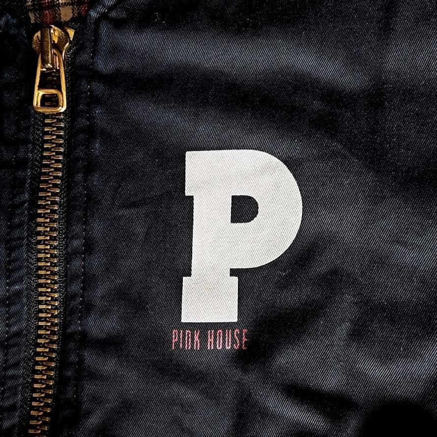 PINK HOUSE ロゴプリント 濃紺デニム ボンバージャケット 中綿入