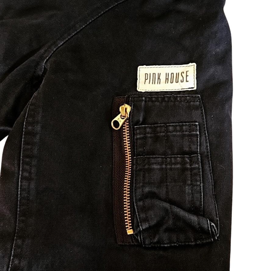 PINK HOUSE ロゴプリント 濃紺デニム ボンバージャケット 中綿入
