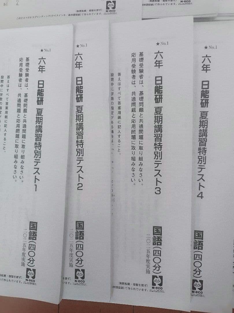 2025年度　日能研6年生　前期学力育成テスト　 春期.　夏期講習特別テスト
