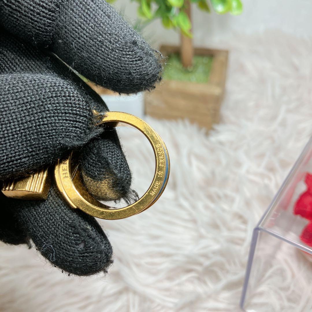 超美品 HERMES スカーフリング ケリー ゴールド ブルー カデナ 金