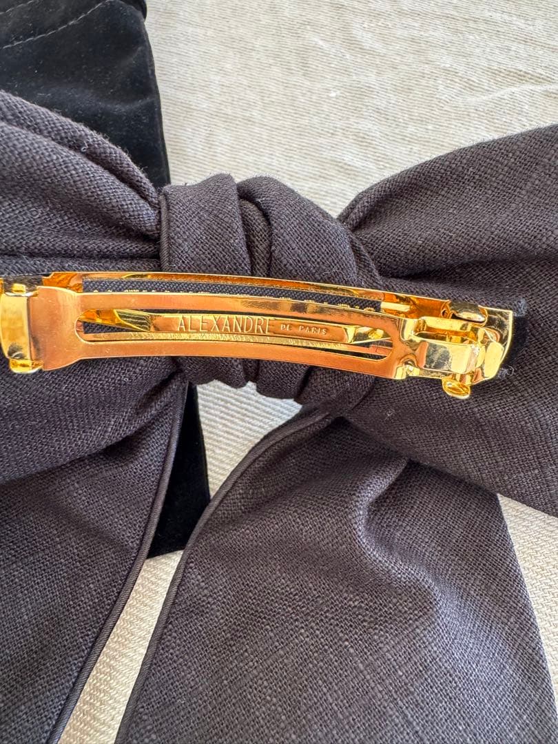 や*し様 Alexandre de Paris リネン　リボン　バレッタ　黒