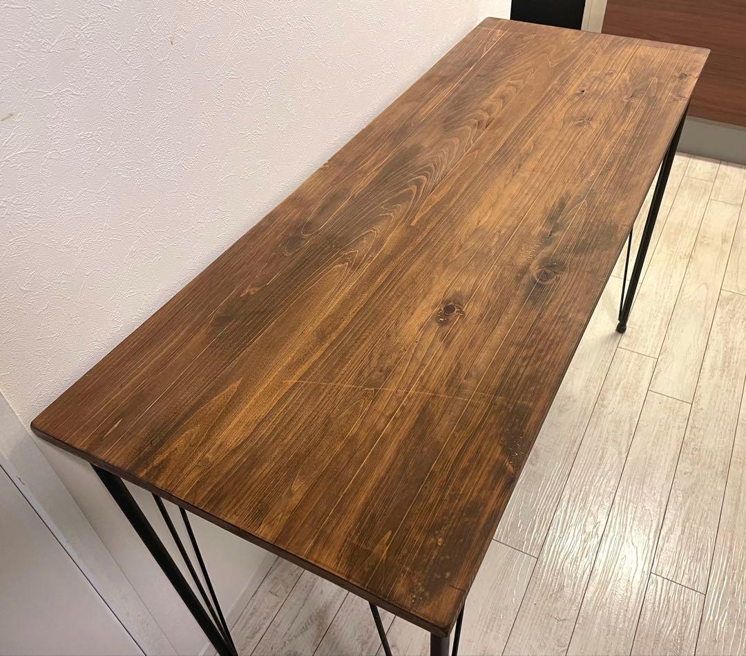 ヴィンテージ風 天然木 テーブル デスク 120×45 アンティーク アイアン脚