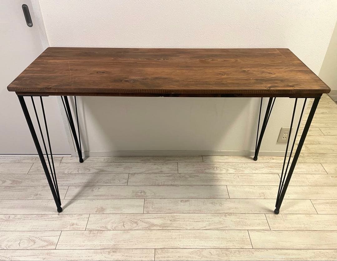 ヴィンテージ風 天然木 テーブル デスク 120×45 アンティーク アイアン脚