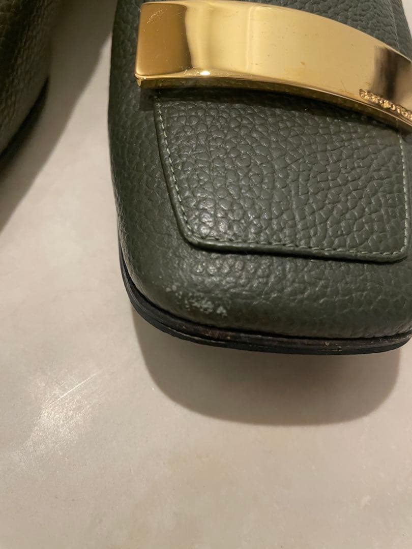 Sergio Rossi sr1オリーブグリーン レザー ローファー