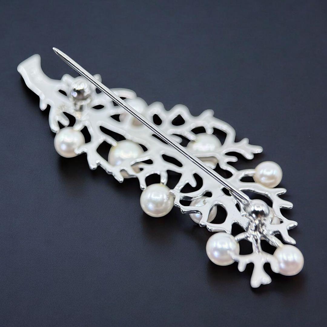 【未使用保管品】ミキモト　アコヤ　本真珠　パール　ブローチ　シルバー　リーフ