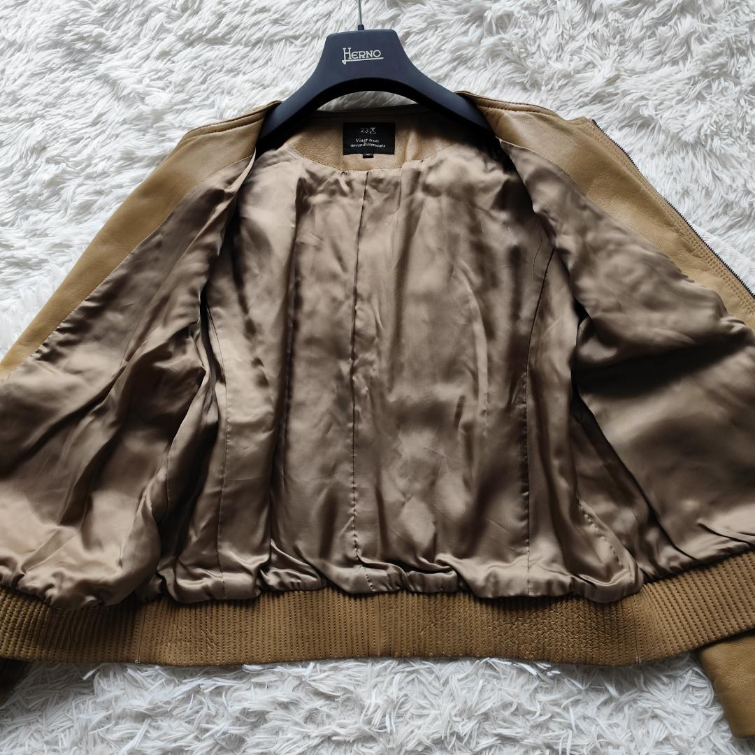 美品！23区 希少サイズ 48 5Lレザージャケット ブルゾン ラムレザー 茶